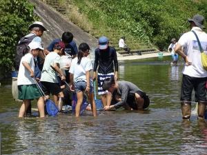 魚とりをするこどもたちの画像