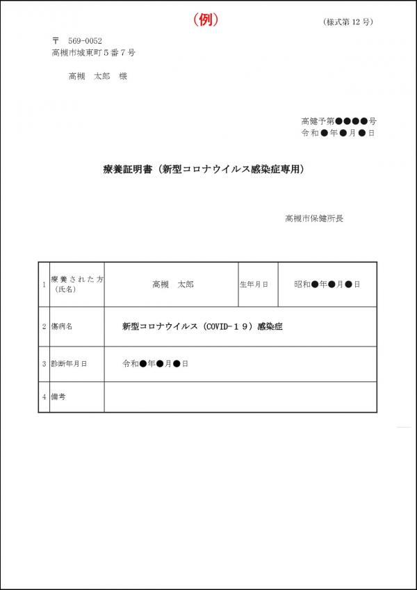 療養証明書記載例を掲載しています