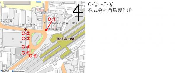 JR摂津富田北側周辺のマンホール広告の位置図です。